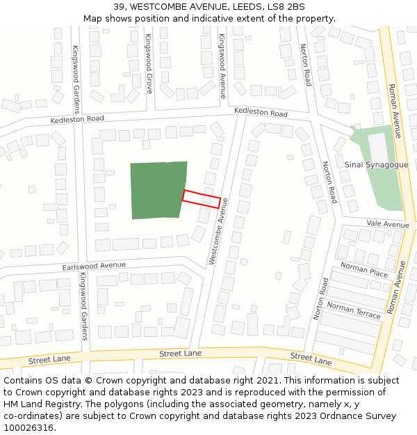 39, WESTCOMBE AVENUE, LEEDS, LS8 2BS: Location map and indicative extent of plot