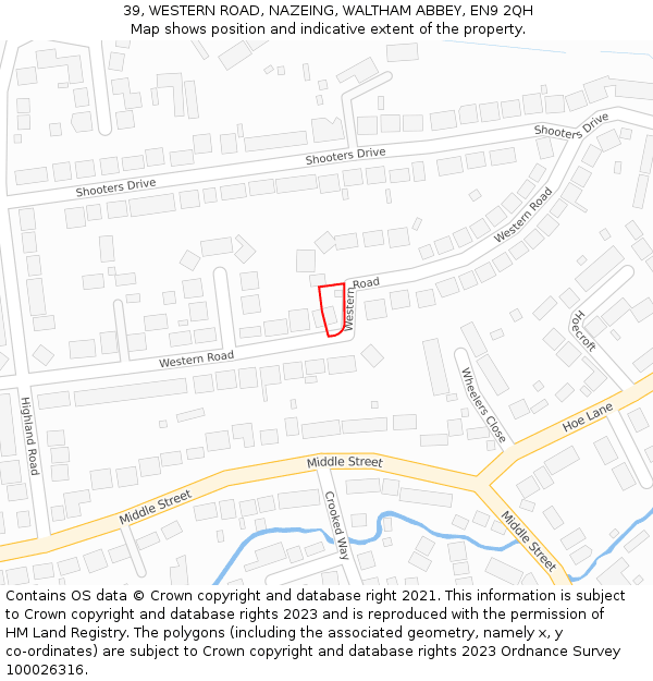 39, WESTERN ROAD, NAZEING, WALTHAM ABBEY, EN9 2QH: Location map and indicative extent of plot