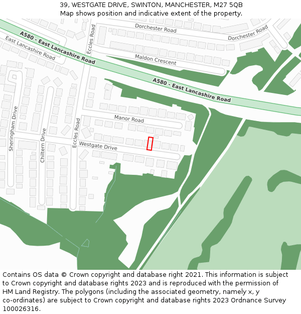 39, WESTGATE DRIVE, SWINTON, MANCHESTER, M27 5QB: Location map and indicative extent of plot