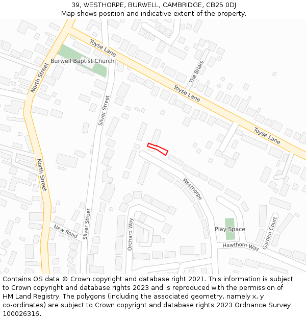 39, WESTHORPE, BURWELL, CAMBRIDGE, CB25 0DJ: Location map and indicative extent of plot