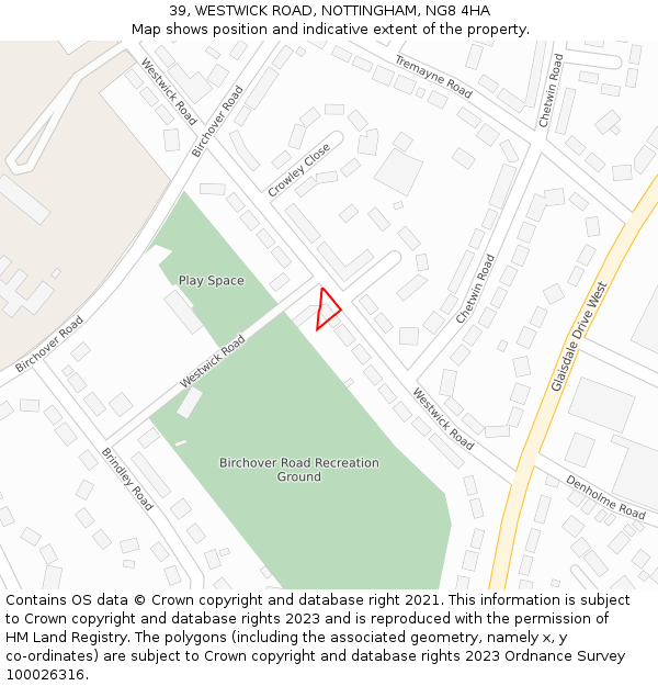 39, WESTWICK ROAD, NOTTINGHAM, NG8 4HA: Location map and indicative extent of plot