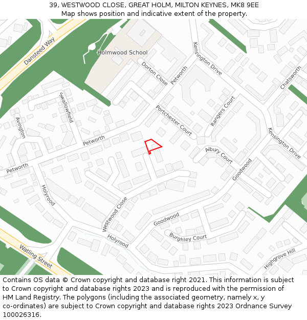 39, WESTWOOD CLOSE, GREAT HOLM, MILTON KEYNES, MK8 9EE: Location map and indicative extent of plot