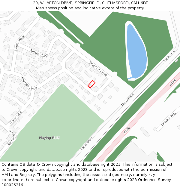 39, WHARTON DRIVE, SPRINGFIELD, CHELMSFORD, CM1 6BF: Location map and indicative extent of plot