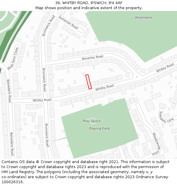 39, WHITBY ROAD, IPSWICH, IP4 4AF: Location map and indicative extent of plot