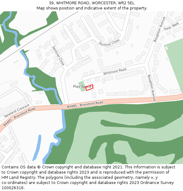 39, WHITMORE ROAD, WORCESTER, WR2 5EL: Location map and indicative extent of plot