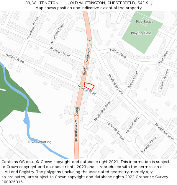 39, WHITTINGTON HILL, OLD WHITTINGTON, CHESTERFIELD, S41 9HJ: Location map and indicative extent of plot