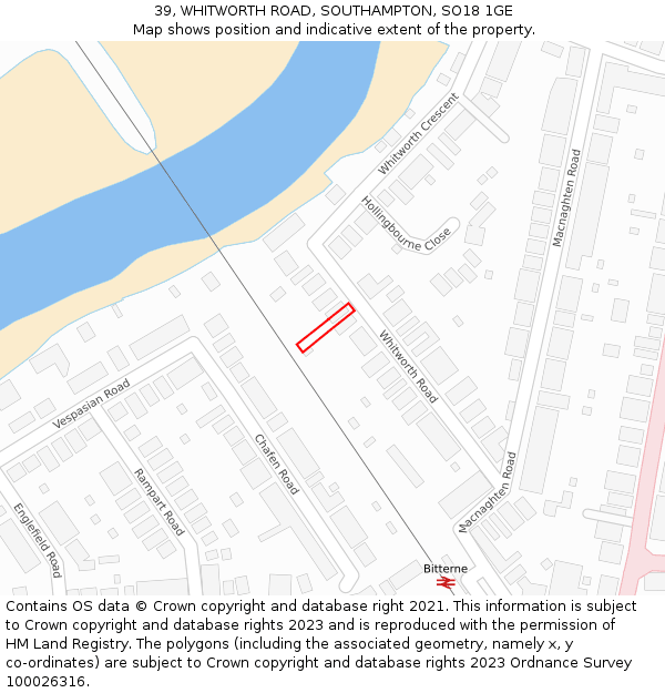 39, WHITWORTH ROAD, SOUTHAMPTON, SO18 1GE: Location map and indicative extent of plot