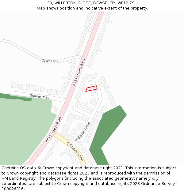 39, WILLERTON CLOSE, DEWSBURY, WF12 7SH: Location map and indicative extent of plot