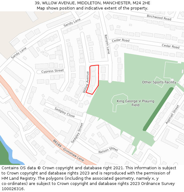 39, WILLOW AVENUE, MIDDLETON, MANCHESTER, M24 2HE: Location map and indicative extent of plot