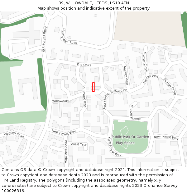 39, WILLOWDALE, LEEDS, LS10 4FN: Location map and indicative extent of plot