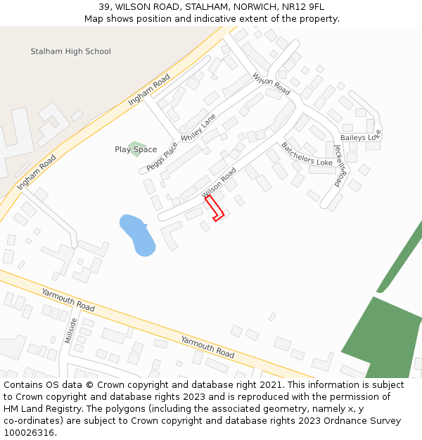 39, WILSON ROAD, STALHAM, NORWICH, NR12 9FL: Location map and indicative extent of plot