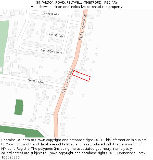 39, WILTON ROAD, FELTWELL, THETFORD, IP26 4AY: Location map and indicative extent of plot