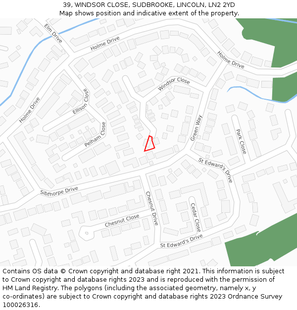 39, WINDSOR CLOSE, SUDBROOKE, LINCOLN, LN2 2YD: Location map and indicative extent of plot