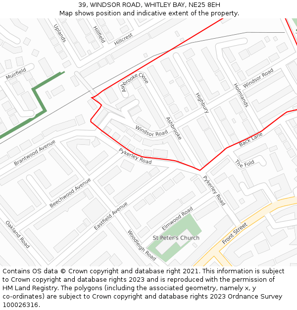 39, WINDSOR ROAD, WHITLEY BAY, NE25 8EH: Location map and indicative extent of plot