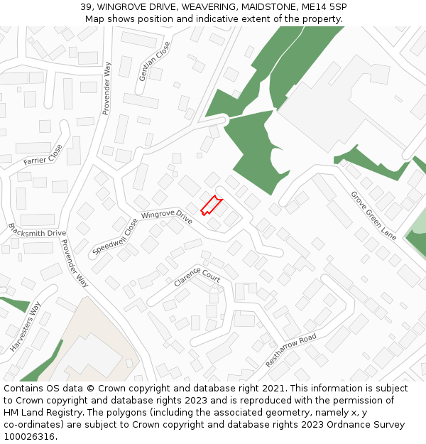 39, WINGROVE DRIVE, WEAVERING, MAIDSTONE, ME14 5SP: Location map and indicative extent of plot
