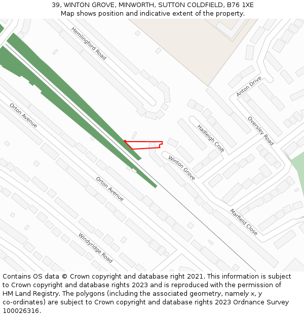 39, WINTON GROVE, MINWORTH, SUTTON COLDFIELD, B76 1XE: Location map and indicative extent of plot