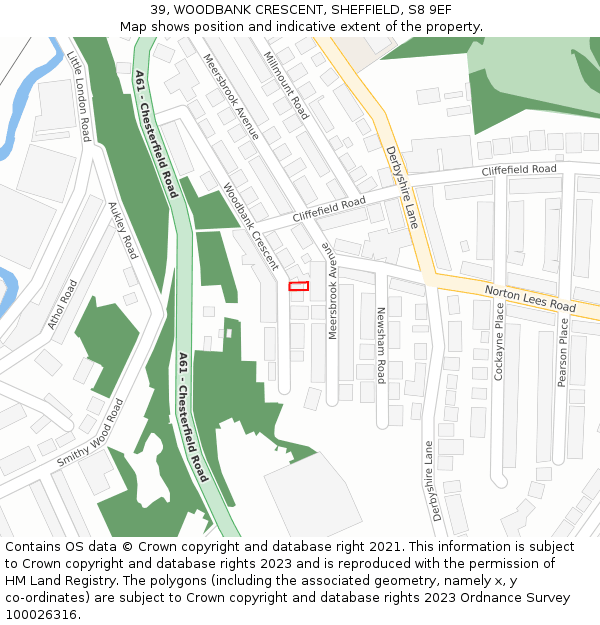 39, WOODBANK CRESCENT, SHEFFIELD, S8 9EF: Location map and indicative extent of plot