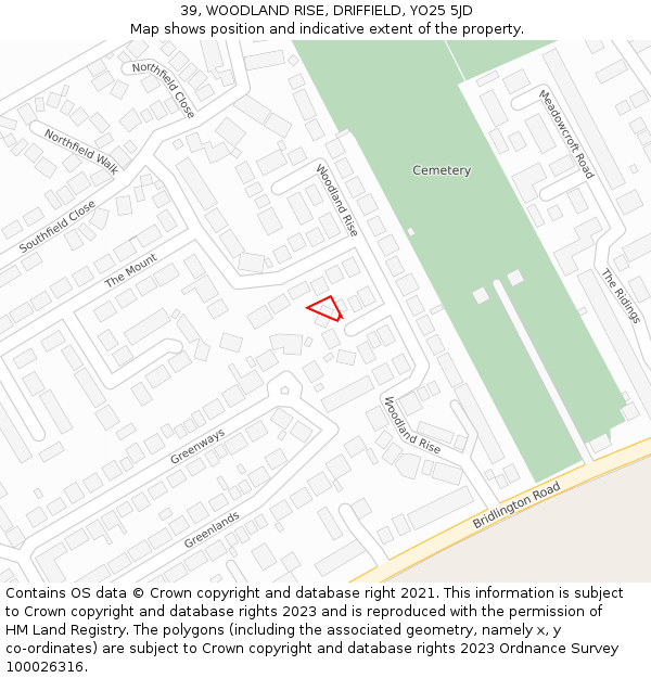 39, WOODLAND RISE, DRIFFIELD, YO25 5JD: Location map and indicative extent of plot