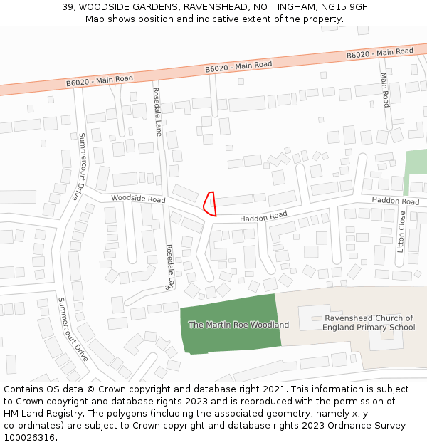 39, WOODSIDE GARDENS, RAVENSHEAD, NOTTINGHAM, NG15 9GF: Location map and indicative extent of plot