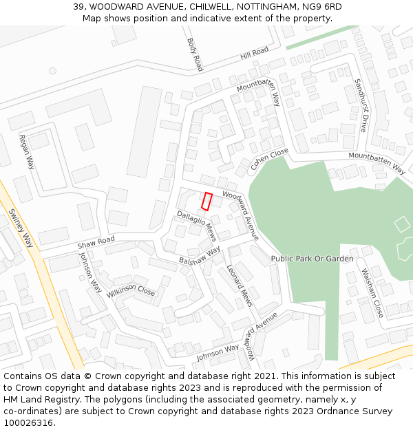 39, WOODWARD AVENUE, CHILWELL, NOTTINGHAM, NG9 6RD: Location map and indicative extent of plot