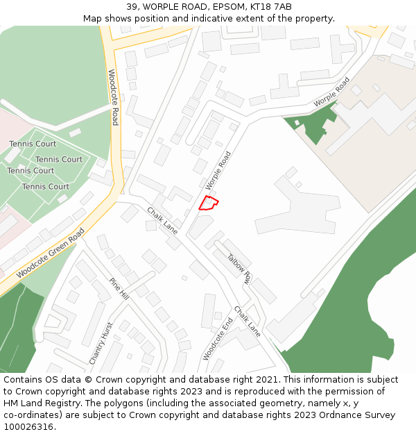 39, WORPLE ROAD, EPSOM, KT18 7AB: Location map and indicative extent of plot
