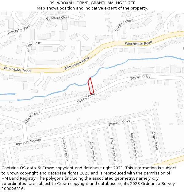 39, WROXALL DRIVE, GRANTHAM, NG31 7EF: Location map and indicative extent of plot