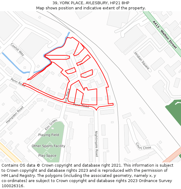 39, YORK PLACE, AYLESBURY, HP21 8HP: Location map and indicative extent of plot