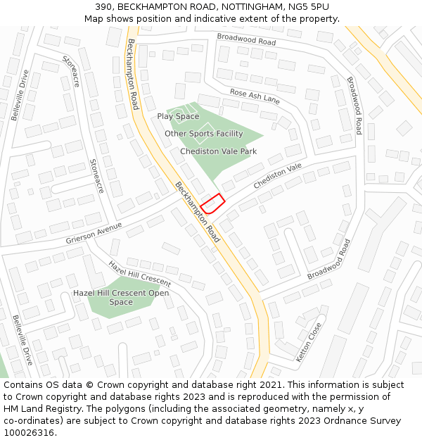 390, BECKHAMPTON ROAD, NOTTINGHAM, NG5 5PU: Location map and indicative extent of plot