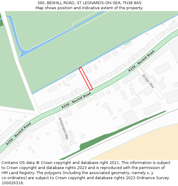 390, BEXHILL ROAD, ST LEONARDS-ON-SEA, TN38 8AS: Location map and indicative extent of plot