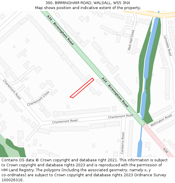 390, BIRMINGHAM ROAD, WALSALL, WS5 3NX: Location map and indicative extent of plot