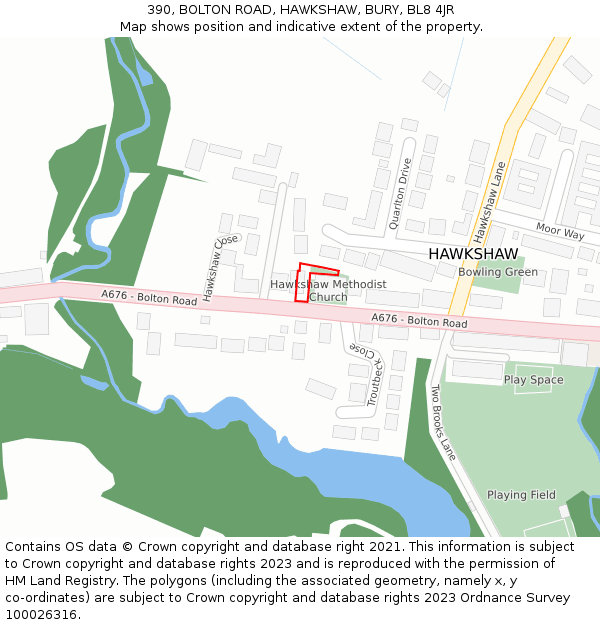 390, BOLTON ROAD, HAWKSHAW, BURY, BL8 4JR: Location map and indicative extent of plot