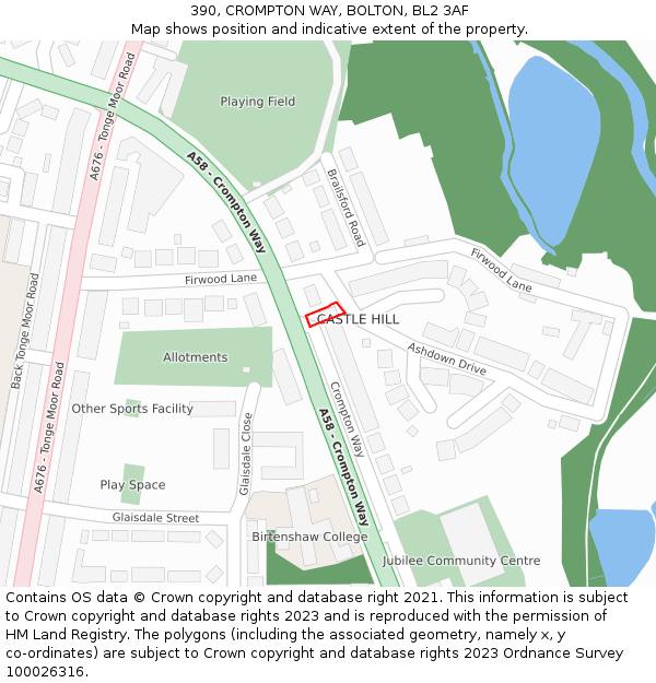 390, CROMPTON WAY, BOLTON, BL2 3AF: Location map and indicative extent of plot