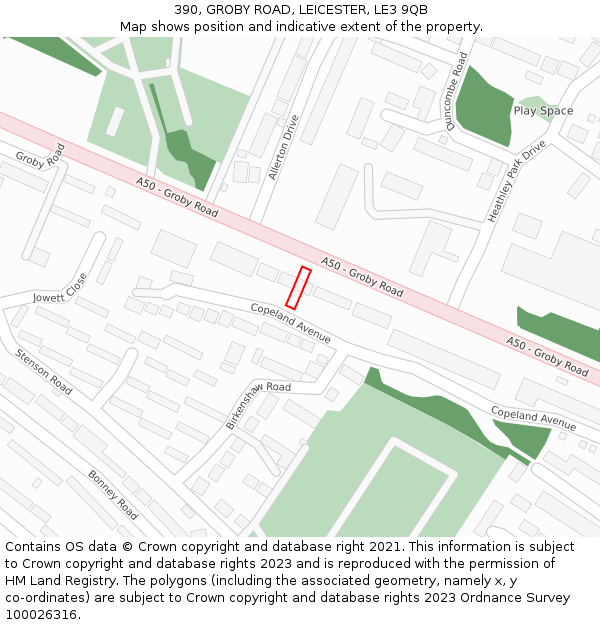 390, GROBY ROAD, LEICESTER, LE3 9QB: Location map and indicative extent of plot