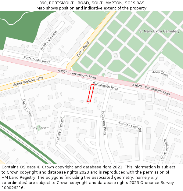 390, PORTSMOUTH ROAD, SOUTHAMPTON, SO19 9AS: Location map and indicative extent of plot