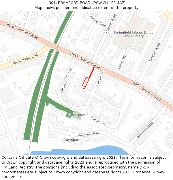 391, BRAMFORD ROAD, IPSWICH, IP1 4AZ: Location map and indicative extent of plot