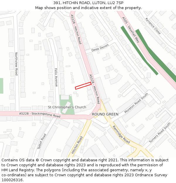 391, HITCHIN ROAD, LUTON, LU2 7SP: Location map and indicative extent of plot