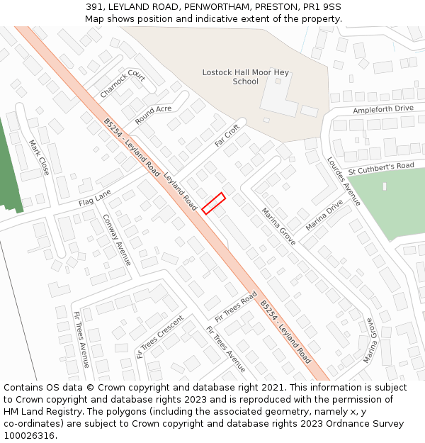 391, LEYLAND ROAD, PENWORTHAM, PRESTON, PR1 9SS: Location map and indicative extent of plot