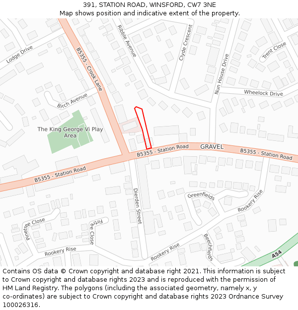 391, STATION ROAD, WINSFORD, CW7 3NE: Location map and indicative extent of plot