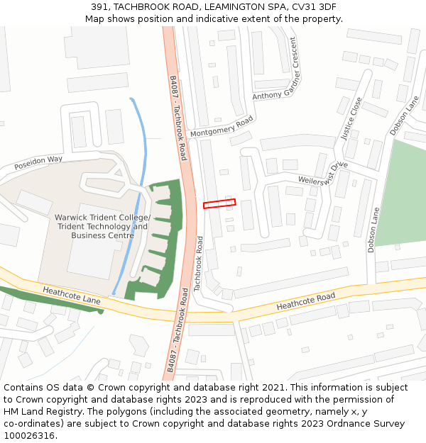 391, TACHBROOK ROAD, LEAMINGTON SPA, CV31 3DF: Location map and indicative extent of plot