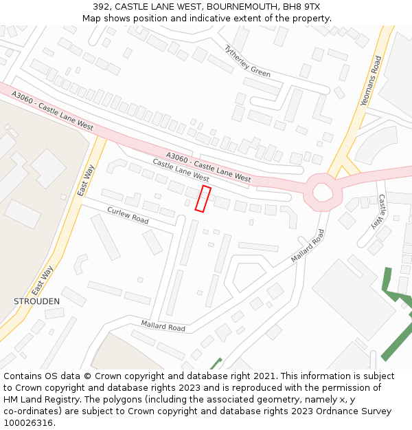 392, CASTLE LANE WEST, BOURNEMOUTH, BH8 9TX: Location map and indicative extent of plot