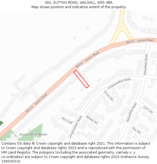 392, SUTTON ROAD, WALSALL, WS5 3BA: Location map and indicative extent of plot