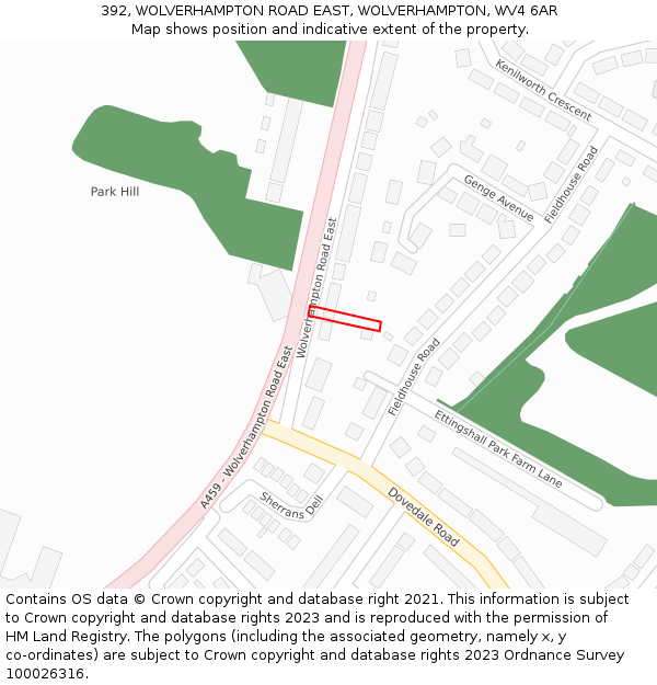 392, WOLVERHAMPTON ROAD EAST, WOLVERHAMPTON, WV4 6AR: Location map and indicative extent of plot