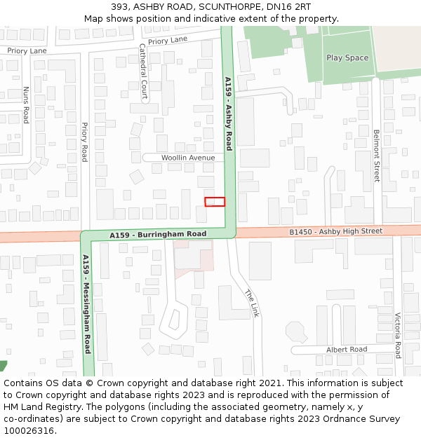393, ASHBY ROAD, SCUNTHORPE, DN16 2RT: Location map and indicative extent of plot