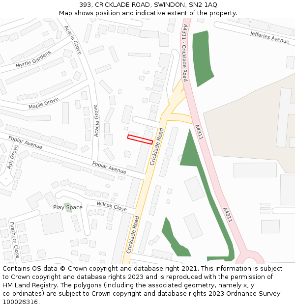 393, CRICKLADE ROAD, SWINDON, SN2 1AQ: Location map and indicative extent of plot