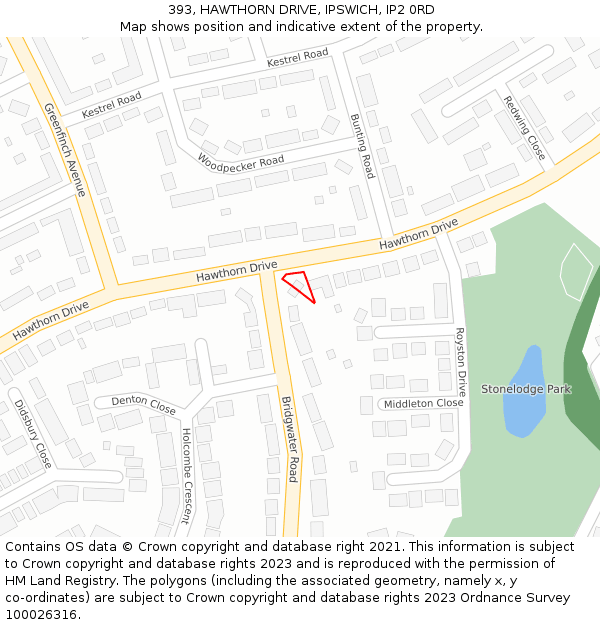 393, HAWTHORN DRIVE, IPSWICH, IP2 0RD: Location map and indicative extent of plot
