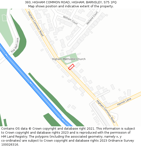 393, HIGHAM COMMON ROAD, HIGHAM, BARNSLEY, S75 1PQ: Location map and indicative extent of plot