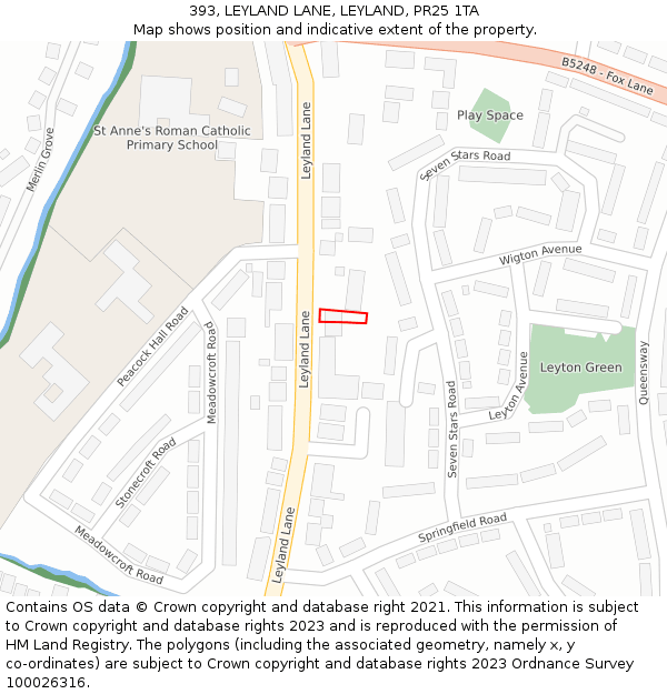 393, LEYLAND LANE, LEYLAND, PR25 1TA: Location map and indicative extent of plot