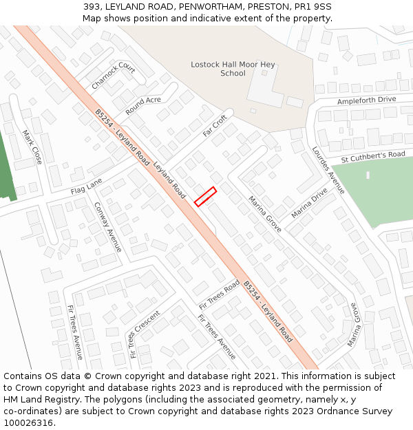 393, LEYLAND ROAD, PENWORTHAM, PRESTON, PR1 9SS: Location map and indicative extent of plot