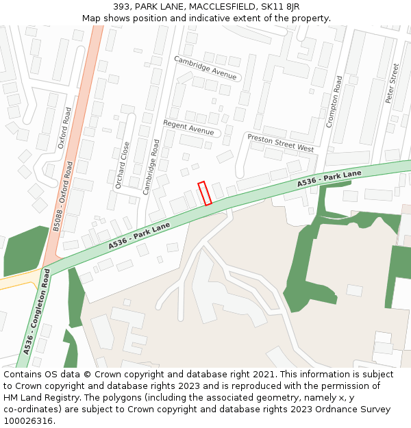 393, PARK LANE, MACCLESFIELD, SK11 8JR: Location map and indicative extent of plot