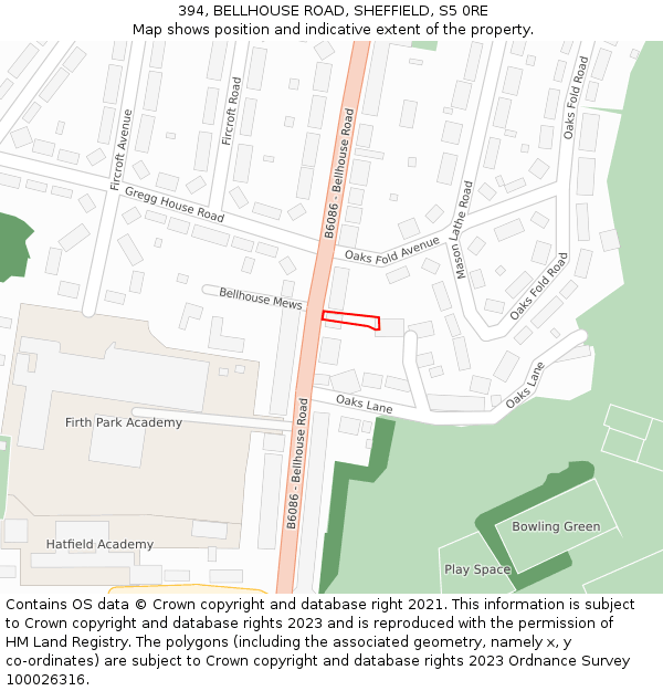 394, BELLHOUSE ROAD, SHEFFIELD, S5 0RE: Location map and indicative extent of plot